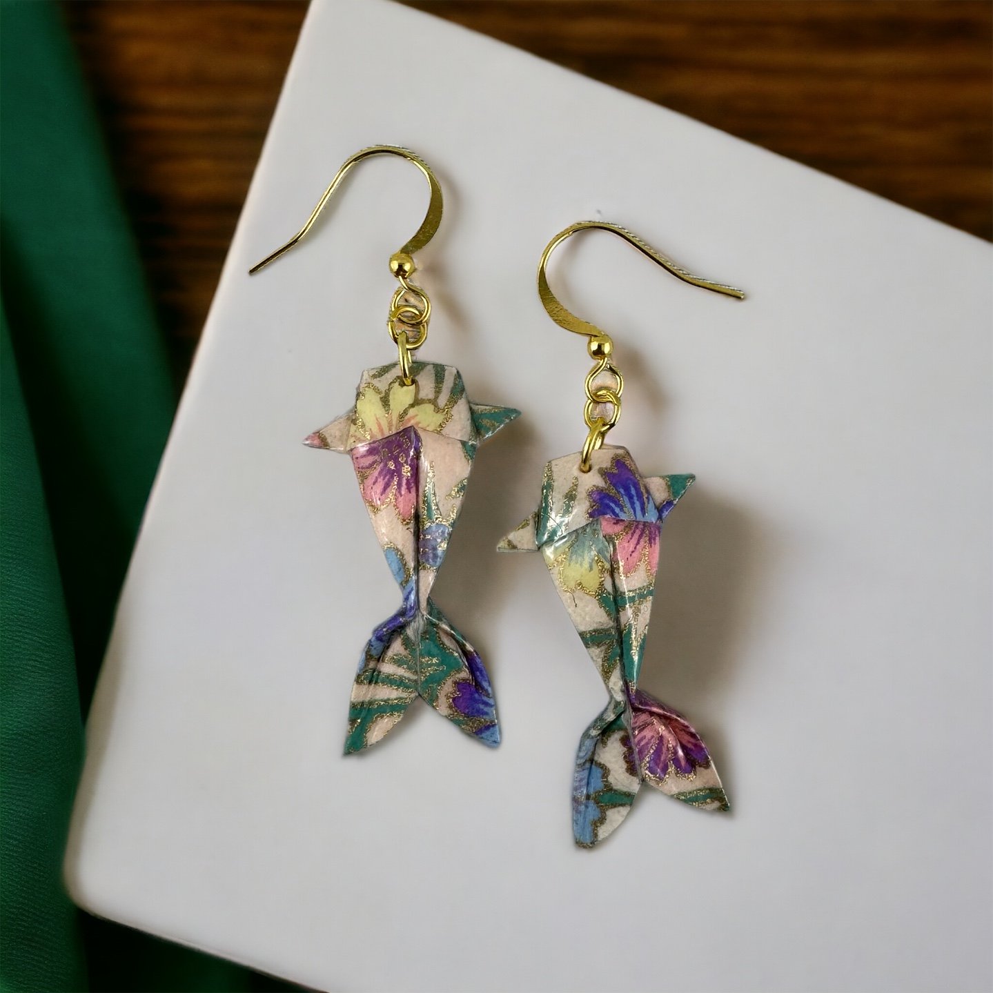 Colorful origami koi fish earrings - minimalist Japanese earrings