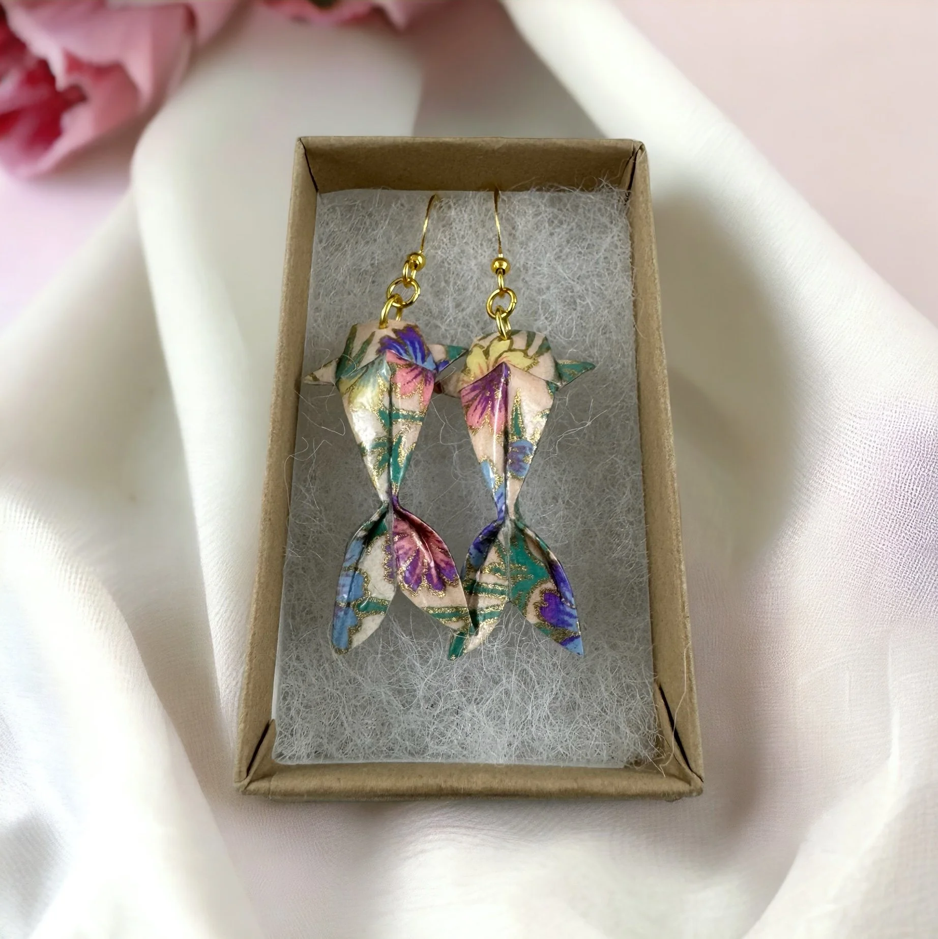 Colorful origami koi fish earrings - minimalist Japanese earrings