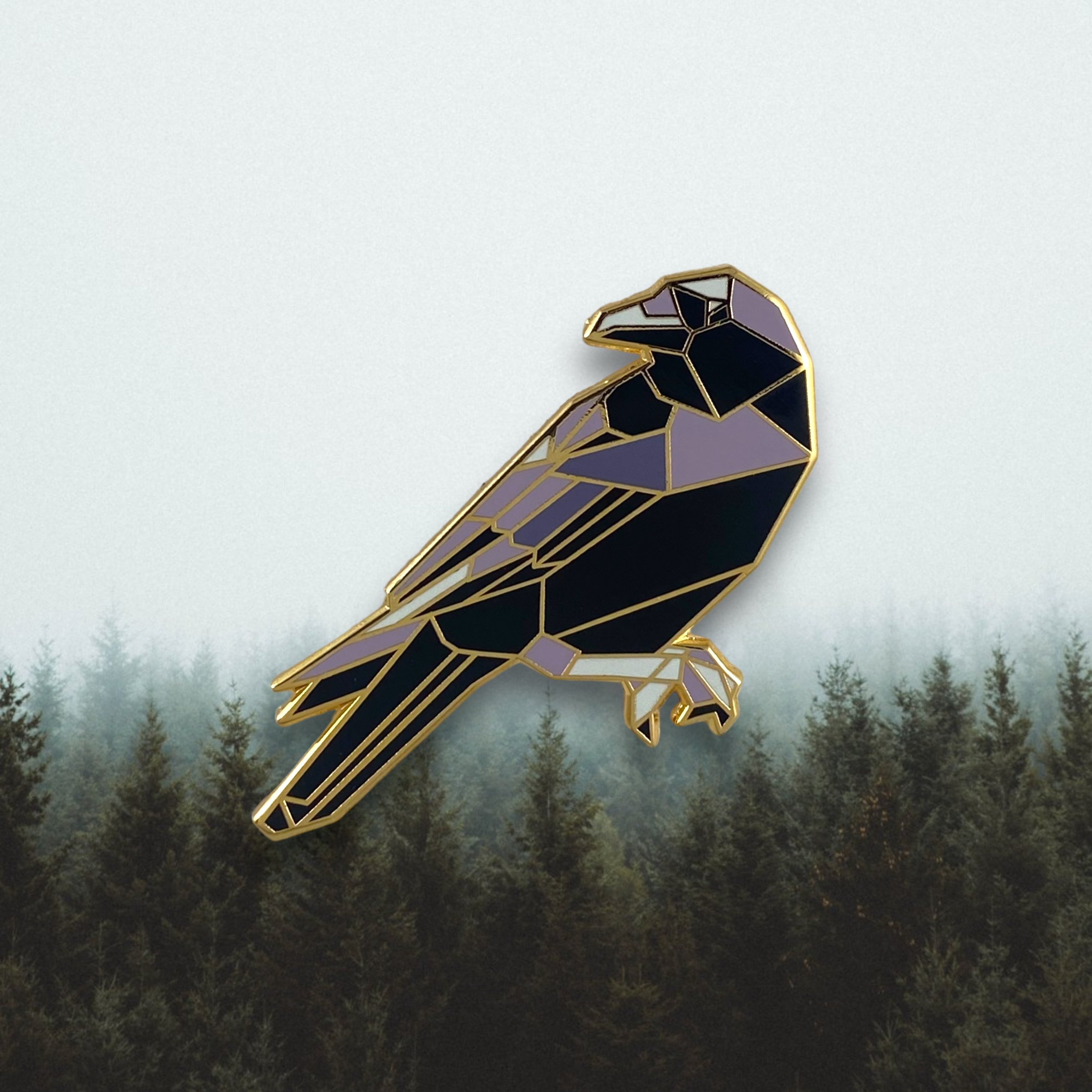 PREORDER: Origami Crow Enamel Pin – Bird Lover Lapel Pin, Black Crow Pin