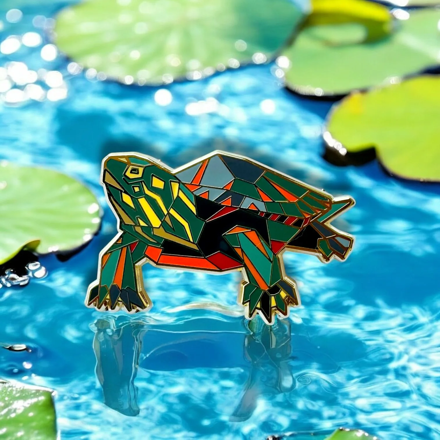 painted slider turtle enamel pin