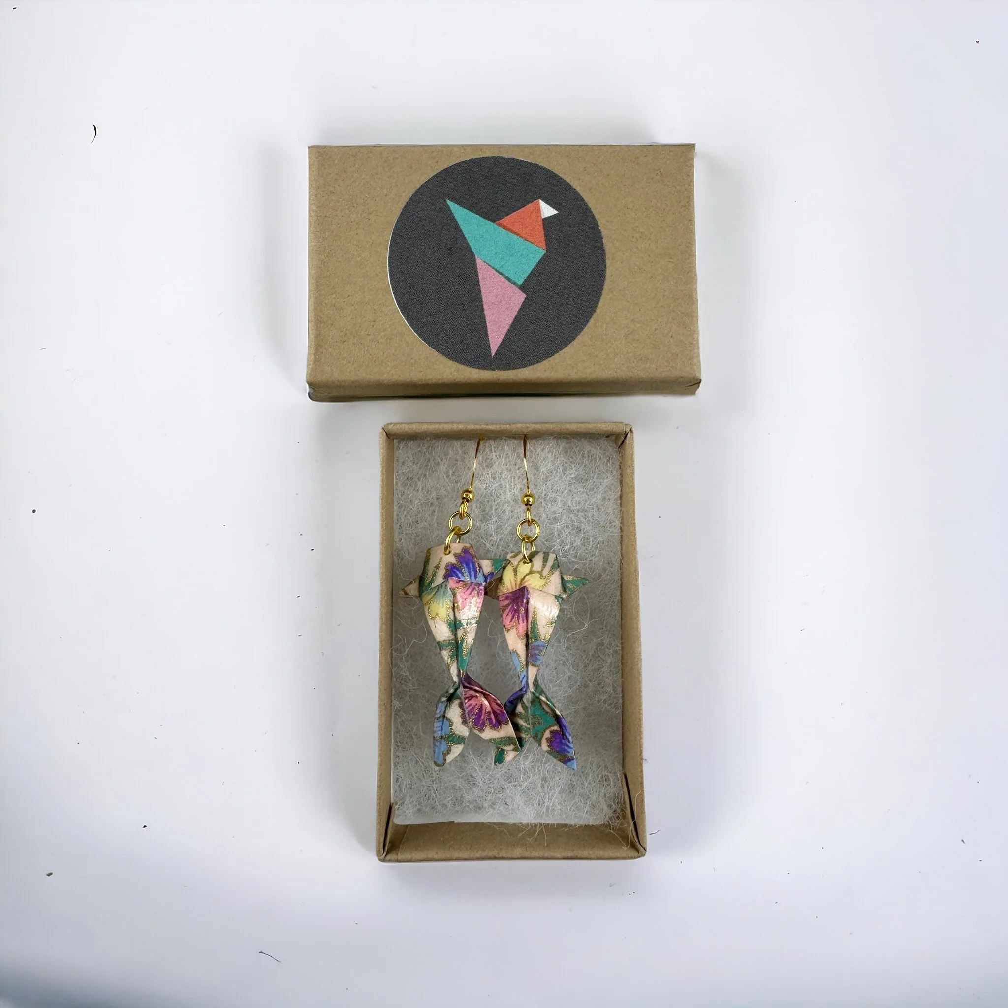 Colorful origami koi fish earrings - minimalist Japanese earrings