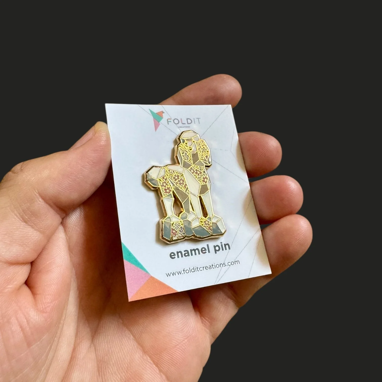 white standard poodle dog enamel pin