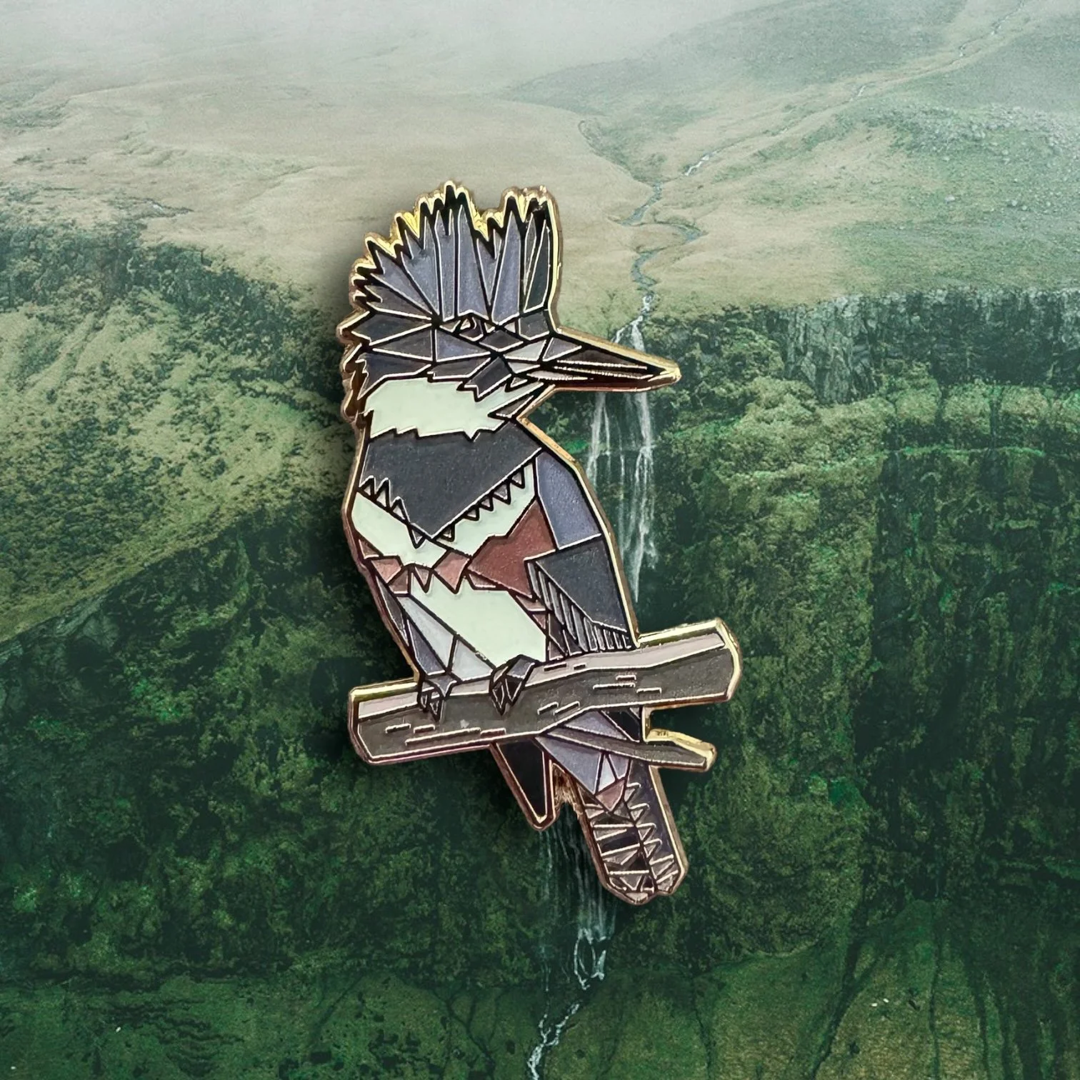 belted kingfisher bird enamel pin birding gift