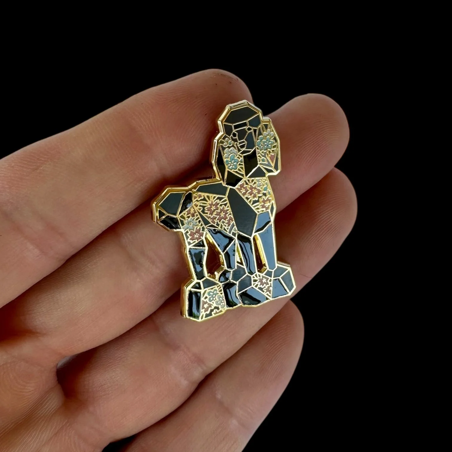 black standard poodle enamel pin