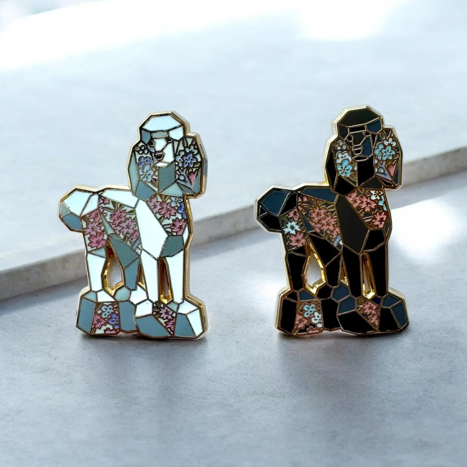 white standard poodle dog enamel pin