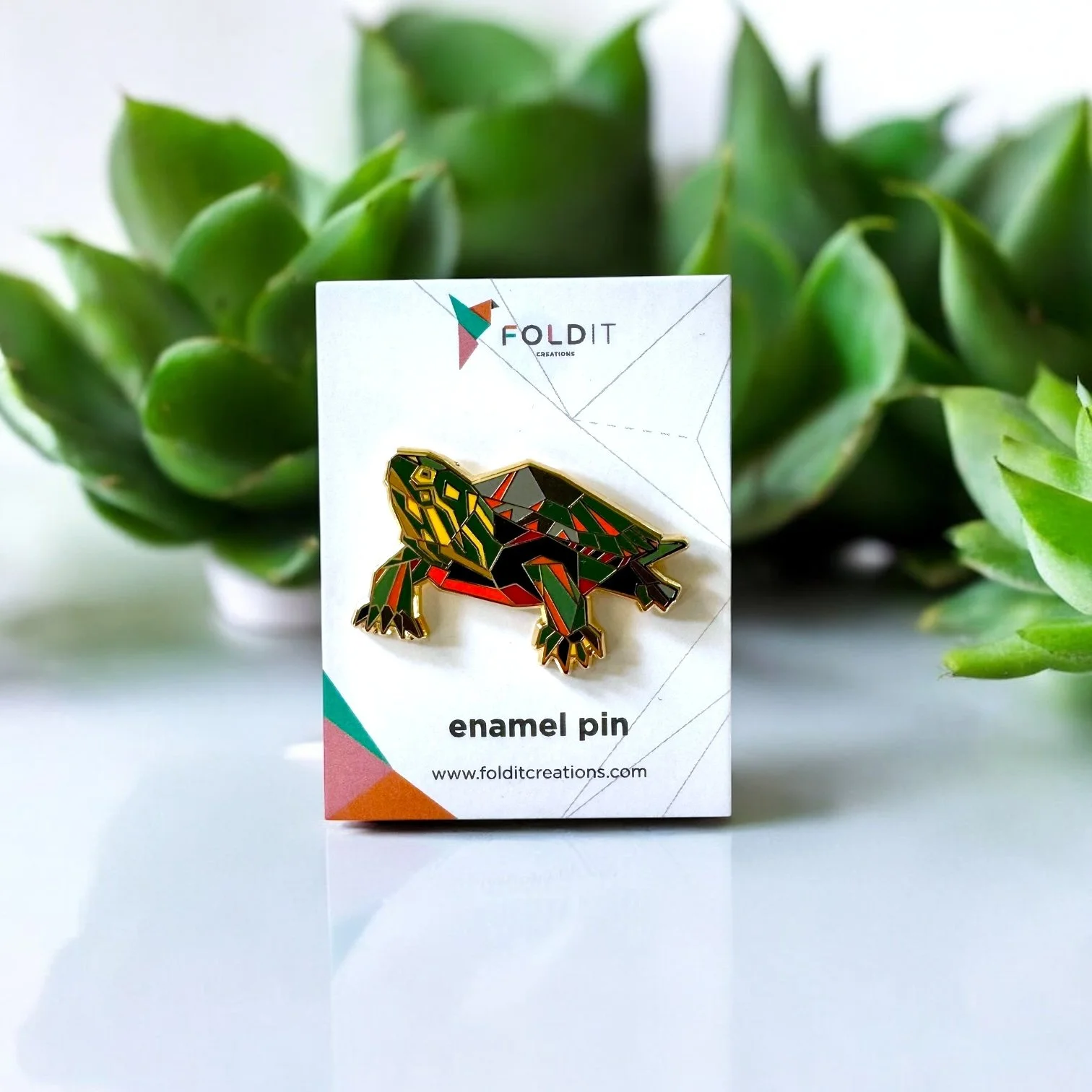 painted slider turtle enamel pin