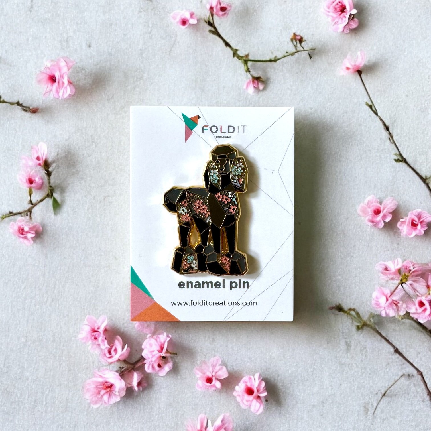 black standard poodle enamel pin