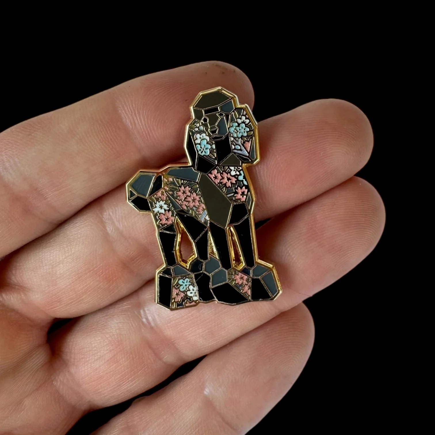 black standard poodle enamel pin