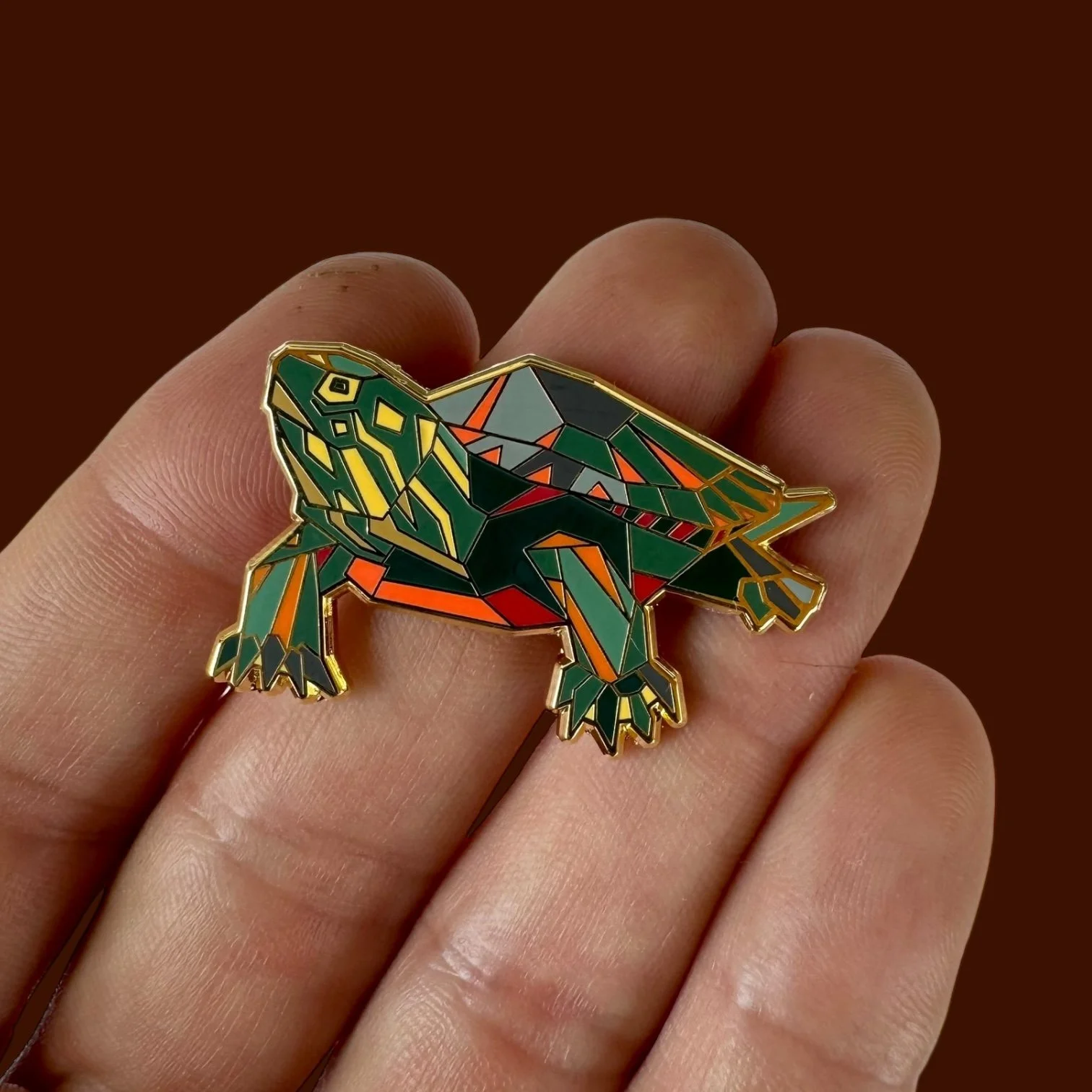 painted slider turtle enamel pin