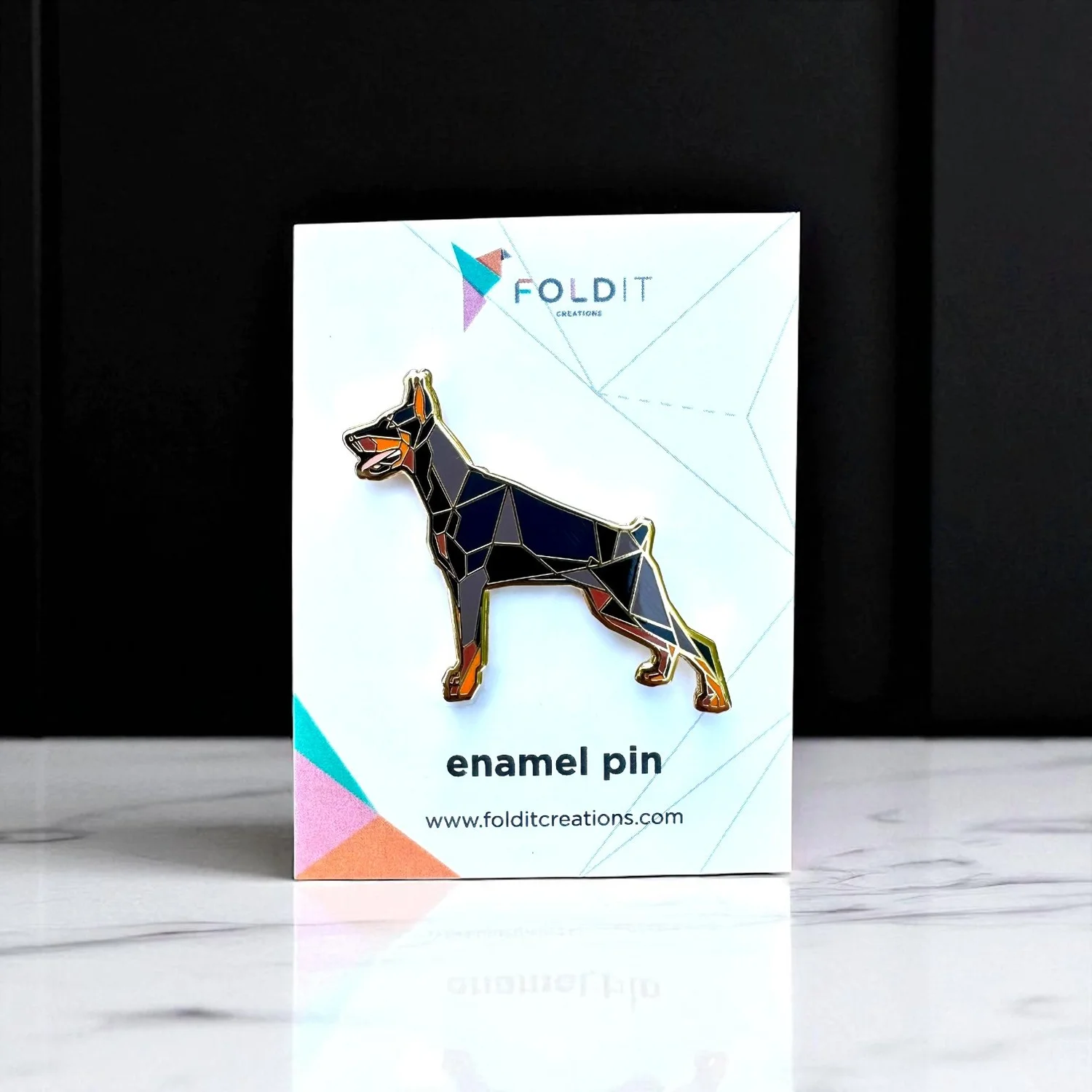 Red & Tan Doberman Pinscher Hard Enamel Pin — FoldIT Creations