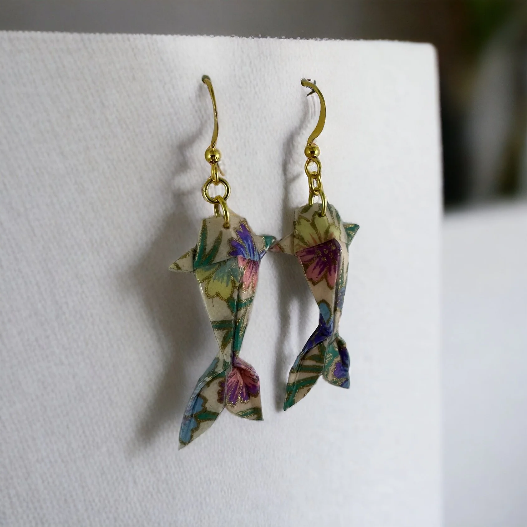 Colorful origami koi fish earrings - minimalist Japanese earrings