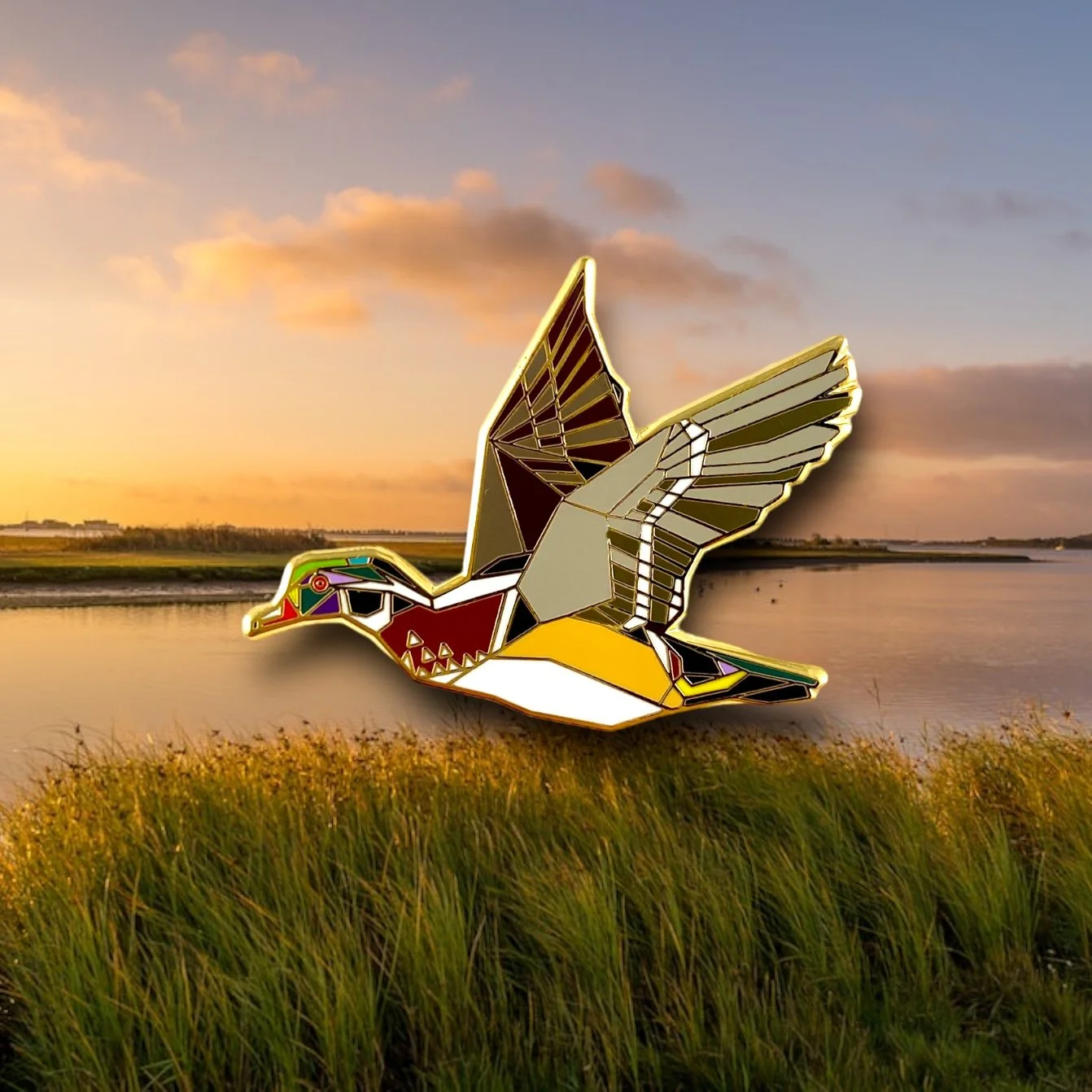 Wood Duck Origami Hard Enamel Pin