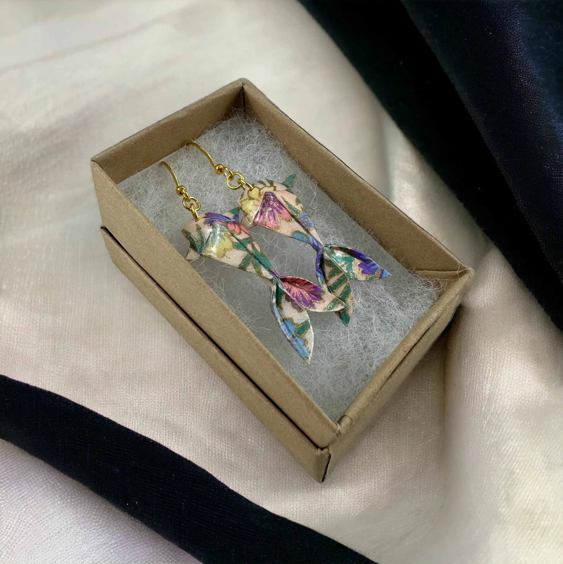 Colorful origami koi fish earrings - minimalist Japanese earrings