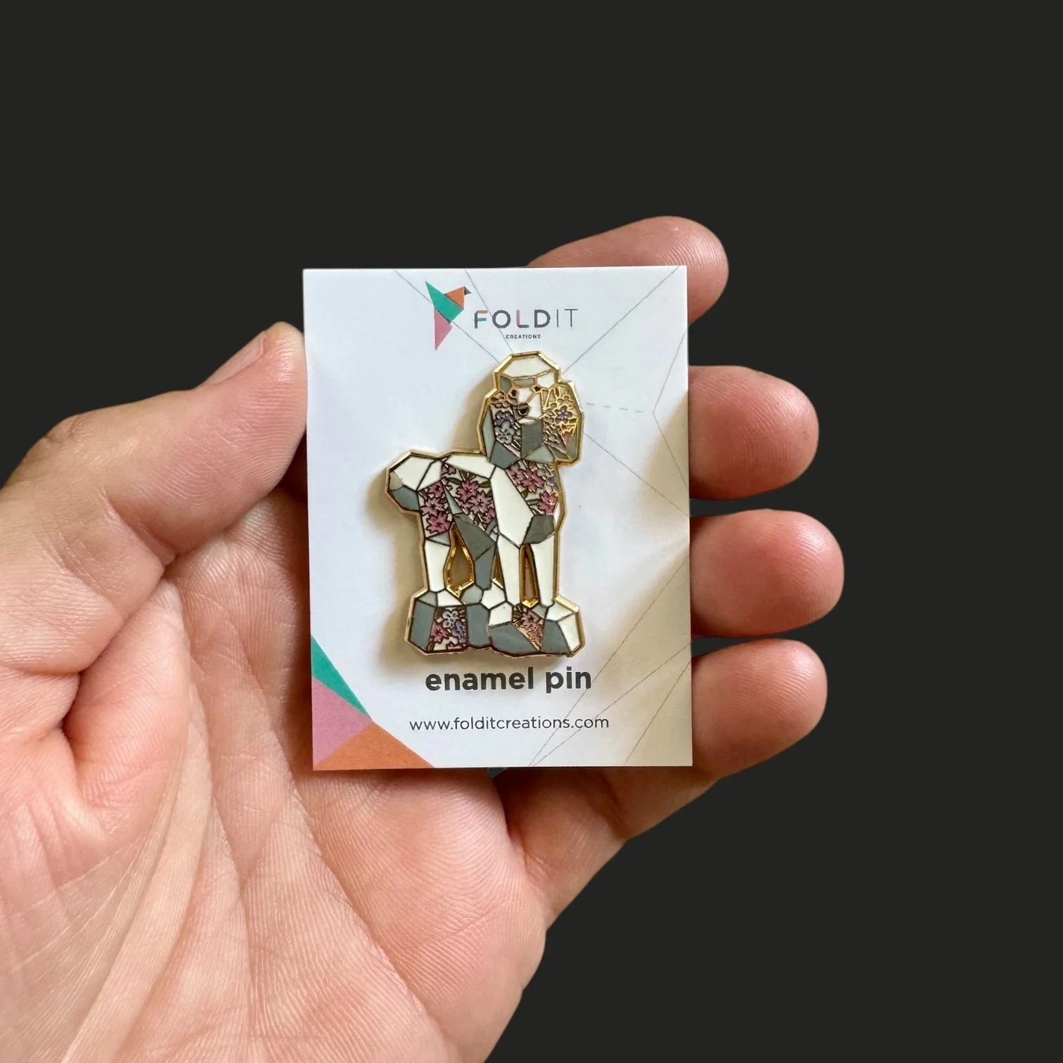 white standard poodle dog enamel pin