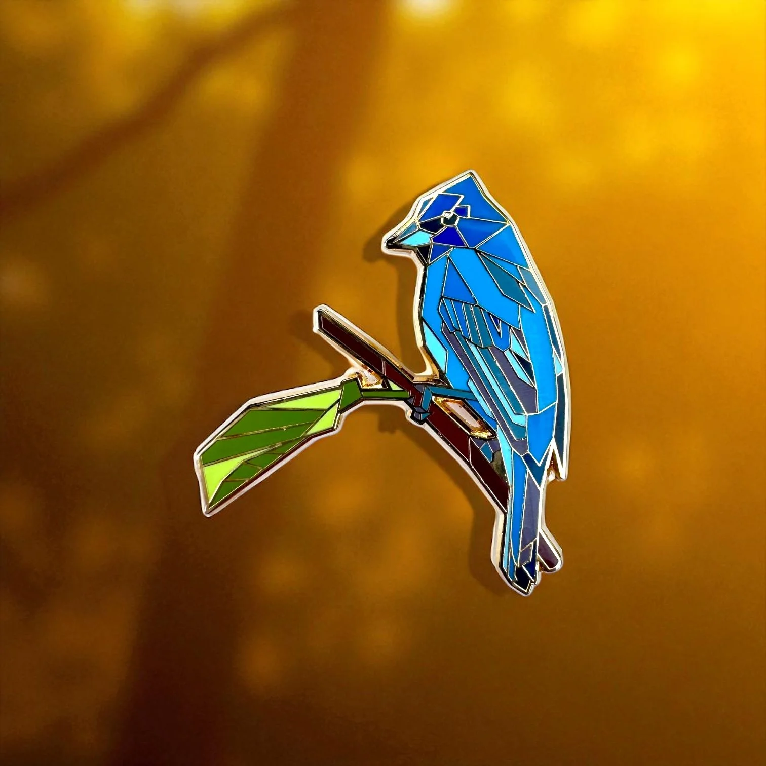 Indigo Bunting Origami Hard Enamel Pin