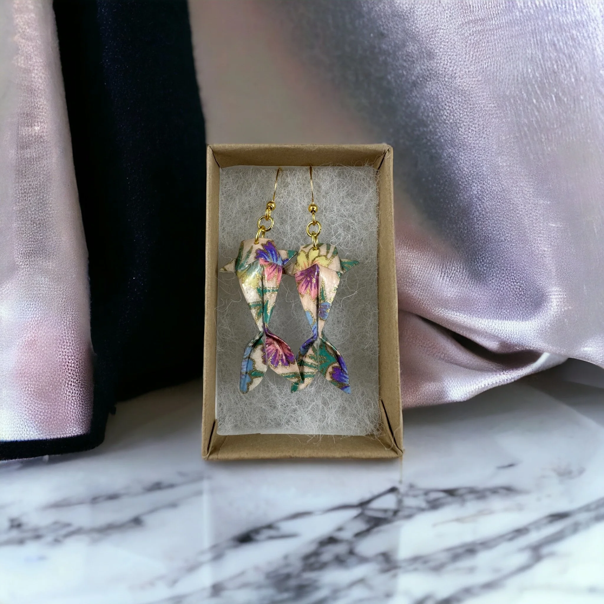 Colorful origami koi fish earrings - minimalist Japanese earrings