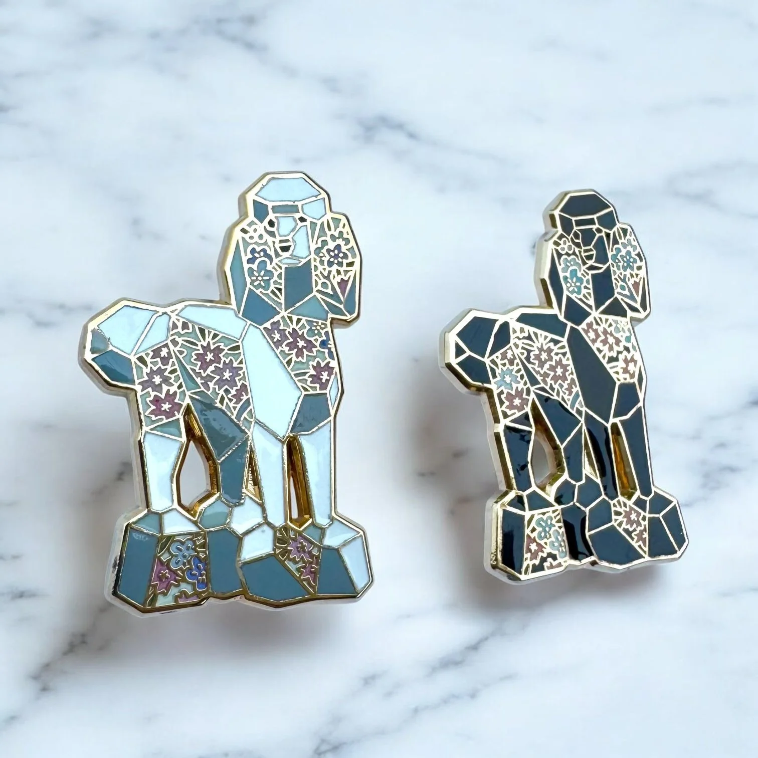 white standard poodle dog enamel pin