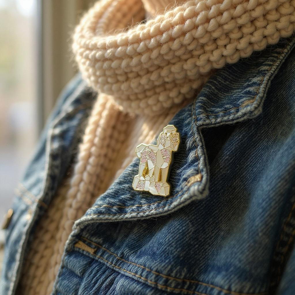 white standard poodle dog enamel pin