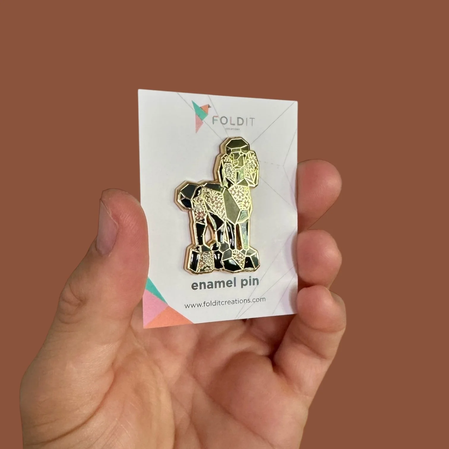 black standard poodle enamel pin