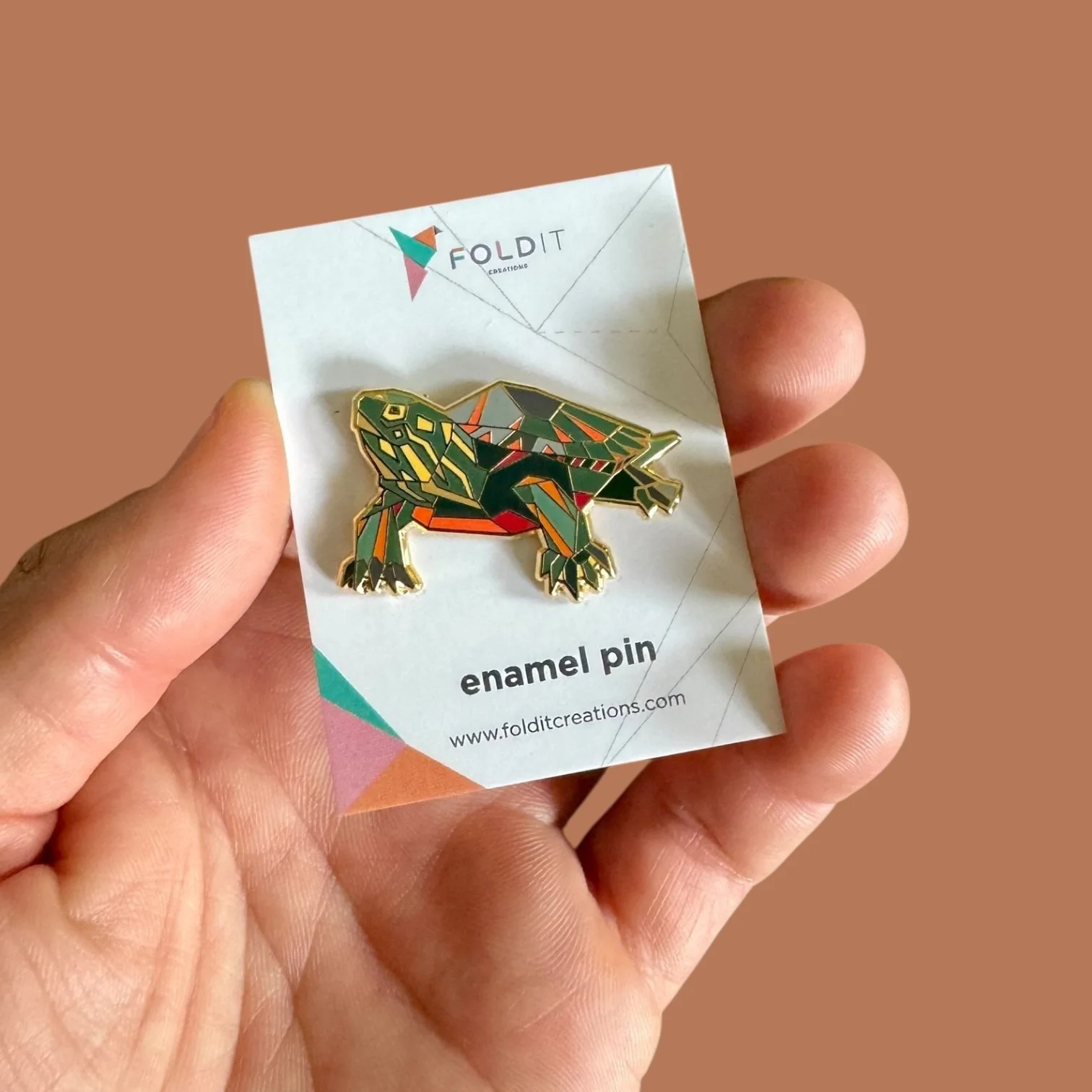 painted slider turtle enamel pin