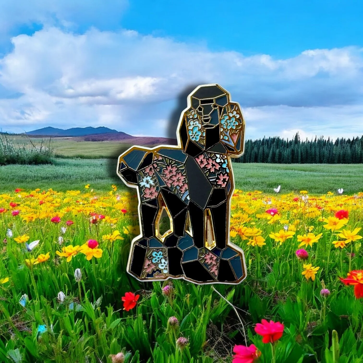 black standard poodle enamel pin