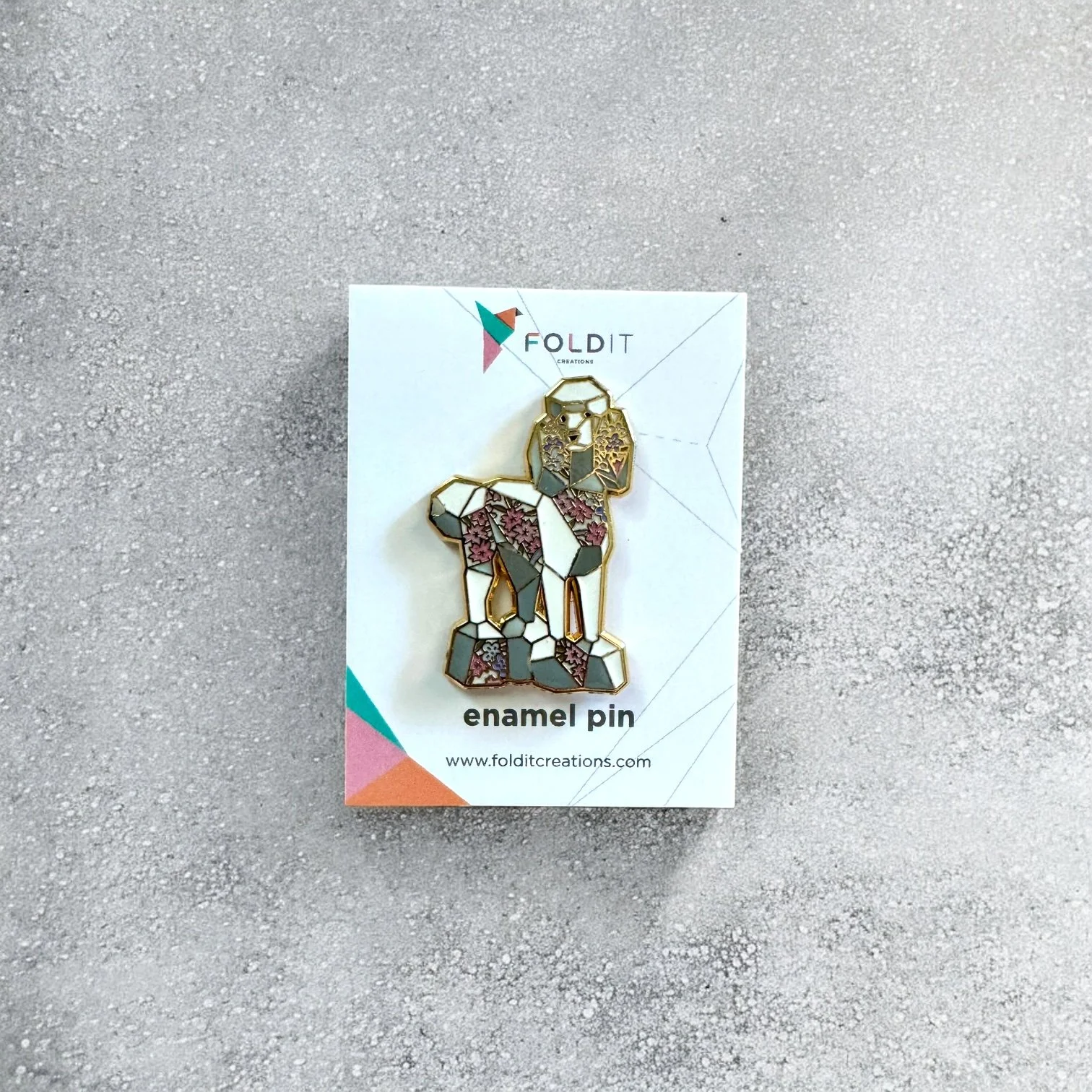 white standard poodle dog enamel pin