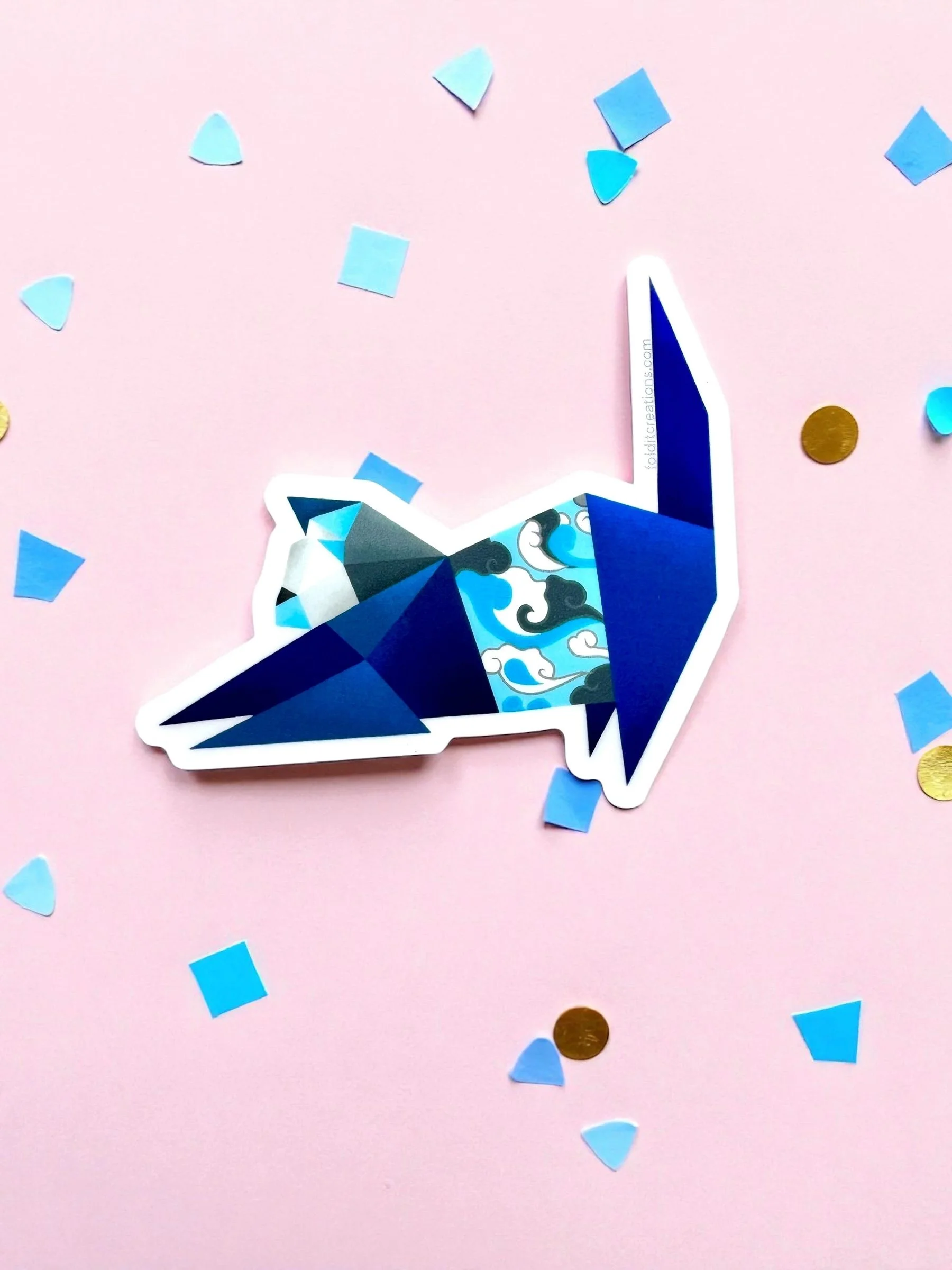 Blue Stretching Cat Vinyl Sticker