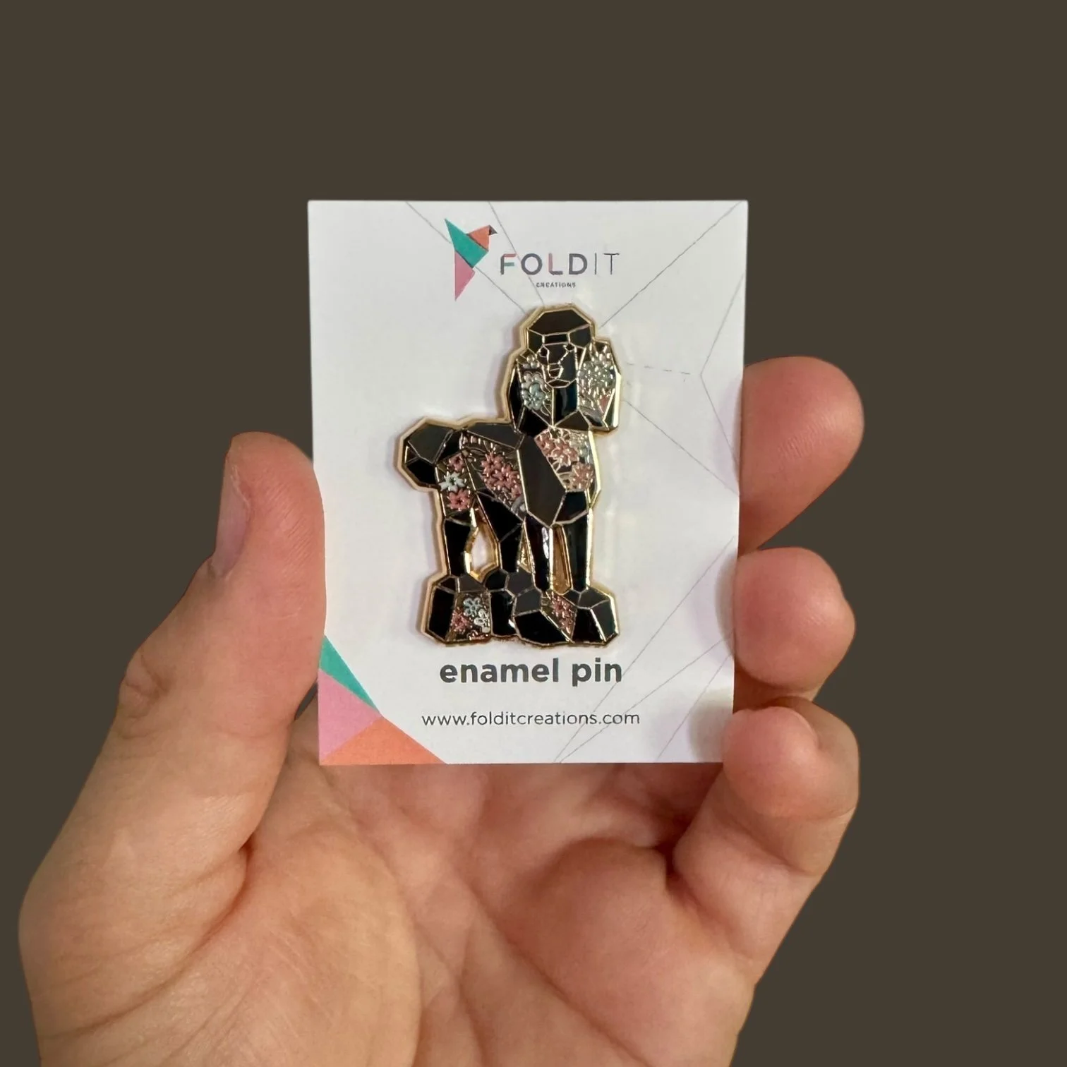black standard poodle enamel pin