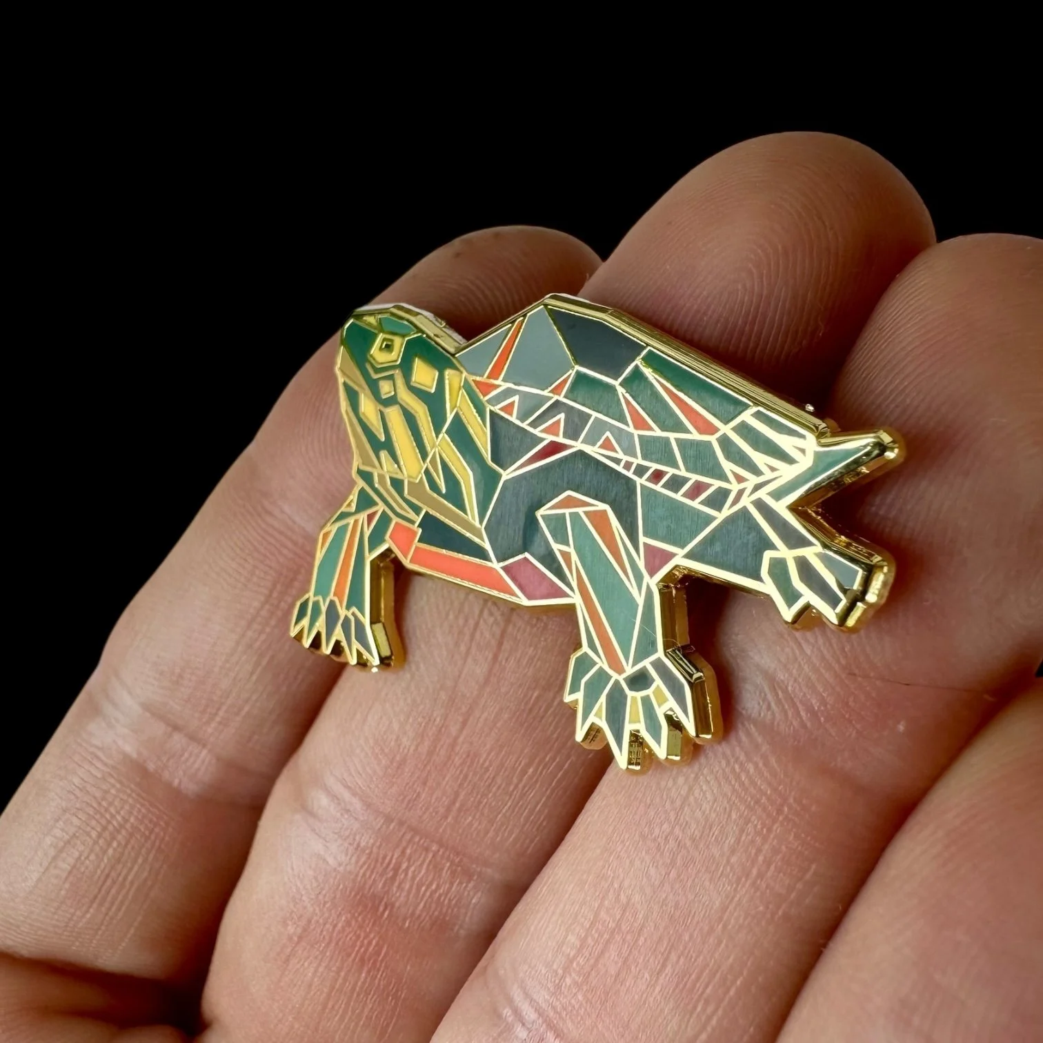 painted slider turtle enamel pin