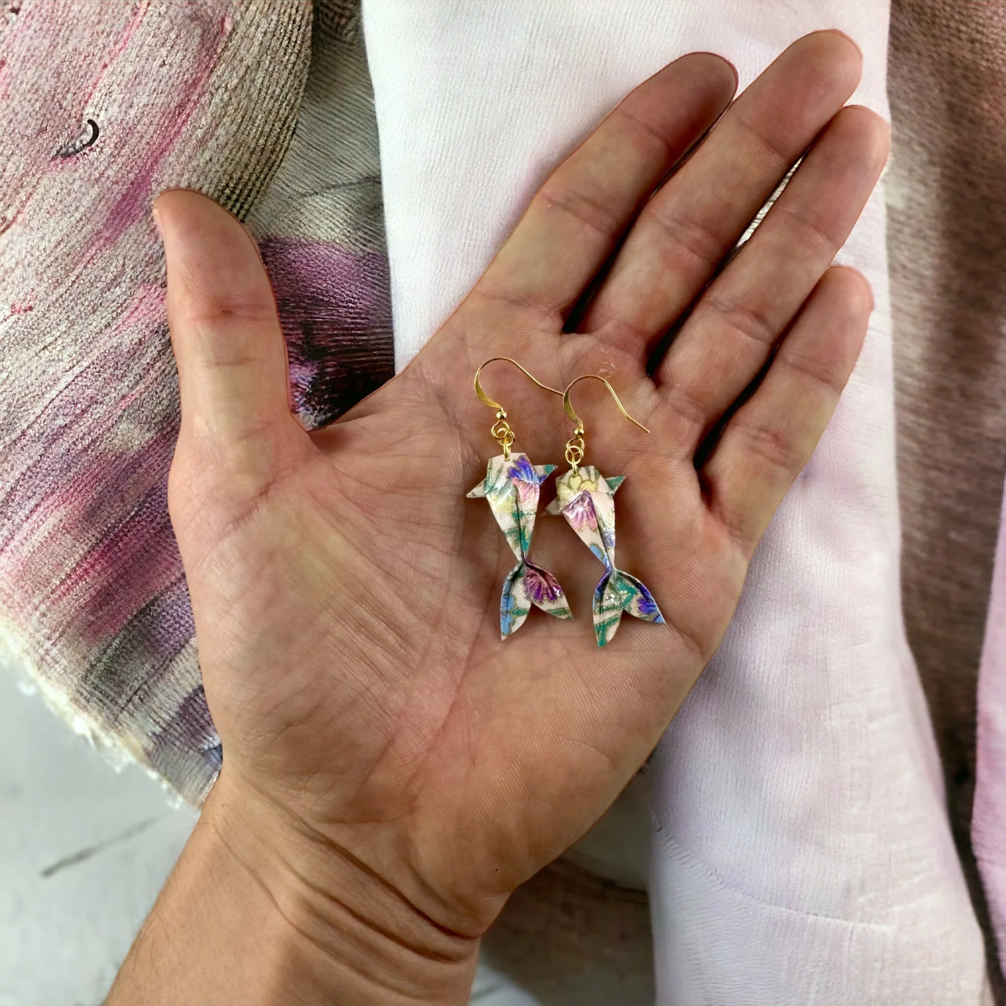 Colorful origami koi fish earrings - minimalist Japanese earrings
