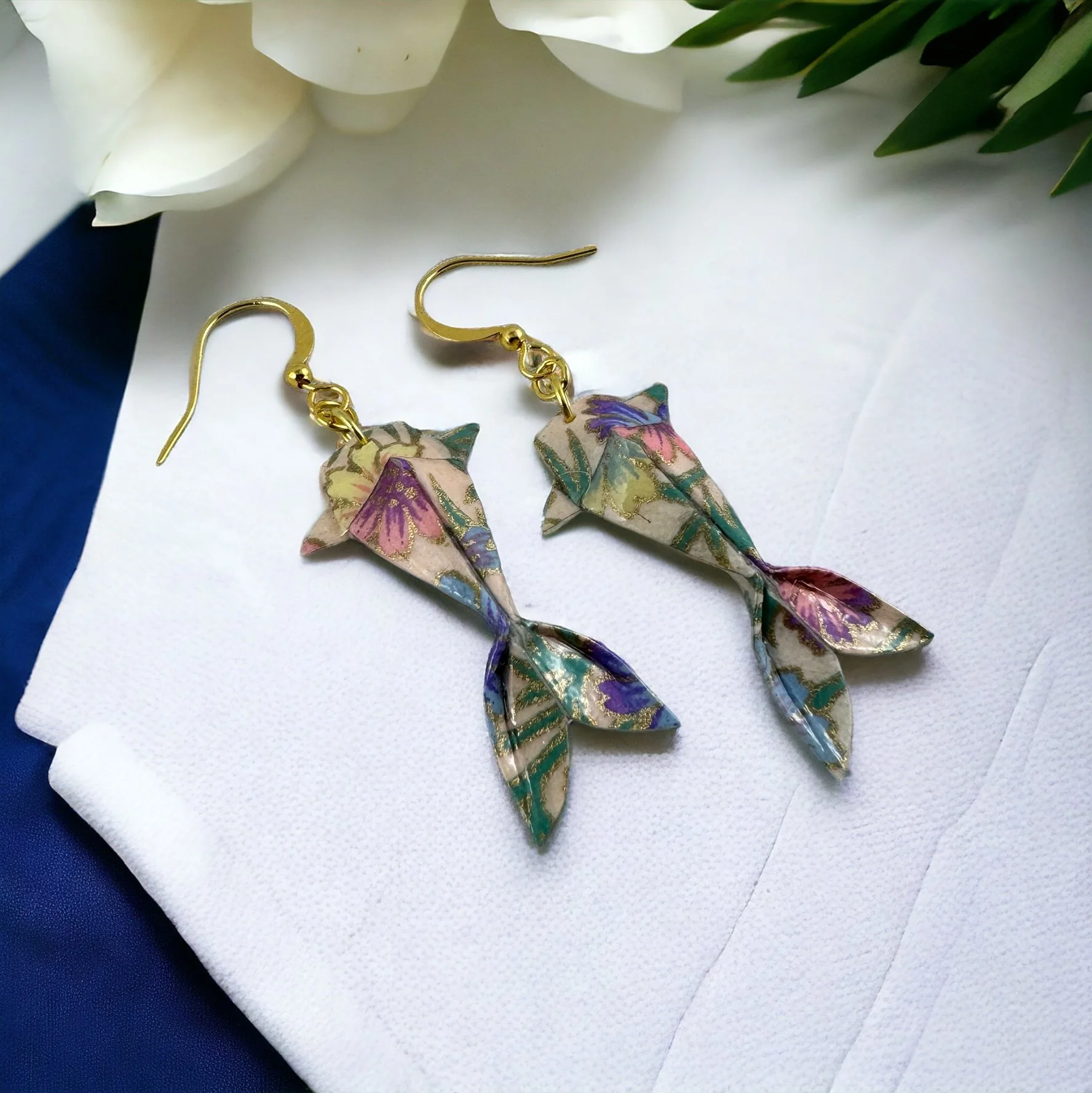 Colorful origami koi fish earrings - minimalist Japanese earrings