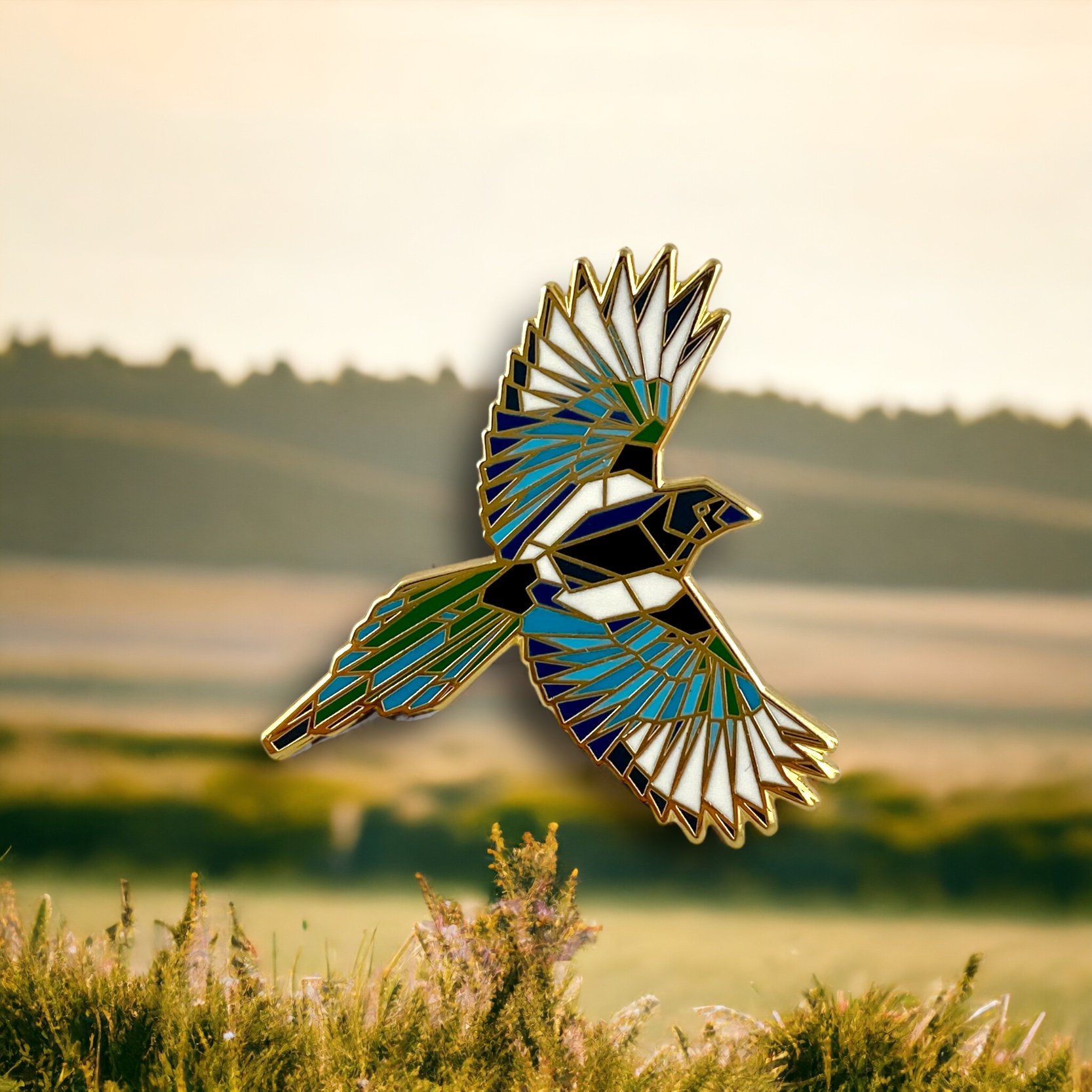 Magpie Origami Hard Enamel Pin