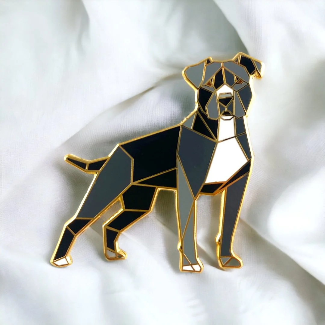 Black Pit Bull Origami Hard Enamel Pin