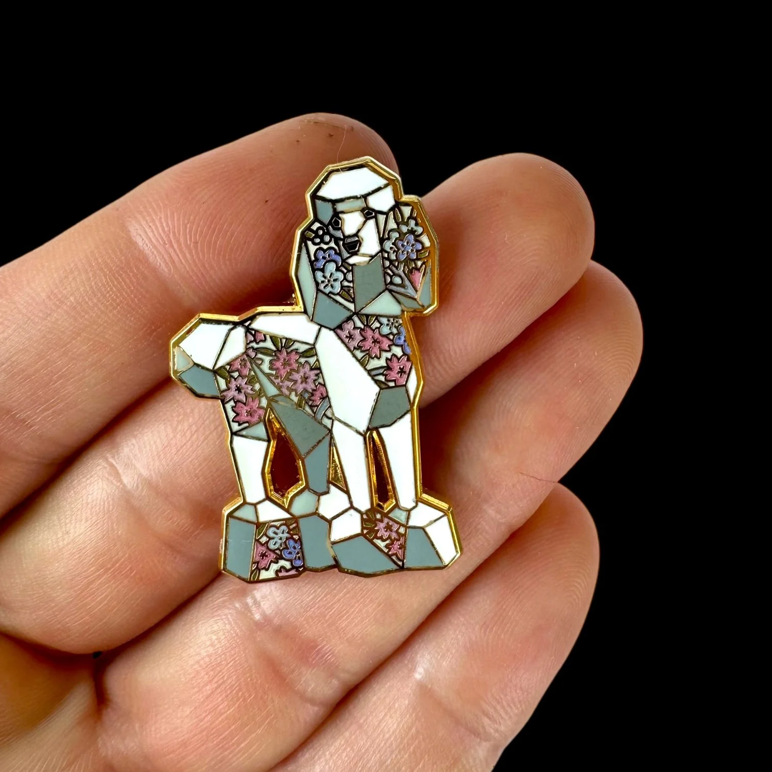 white standard poodle dog enamel pin