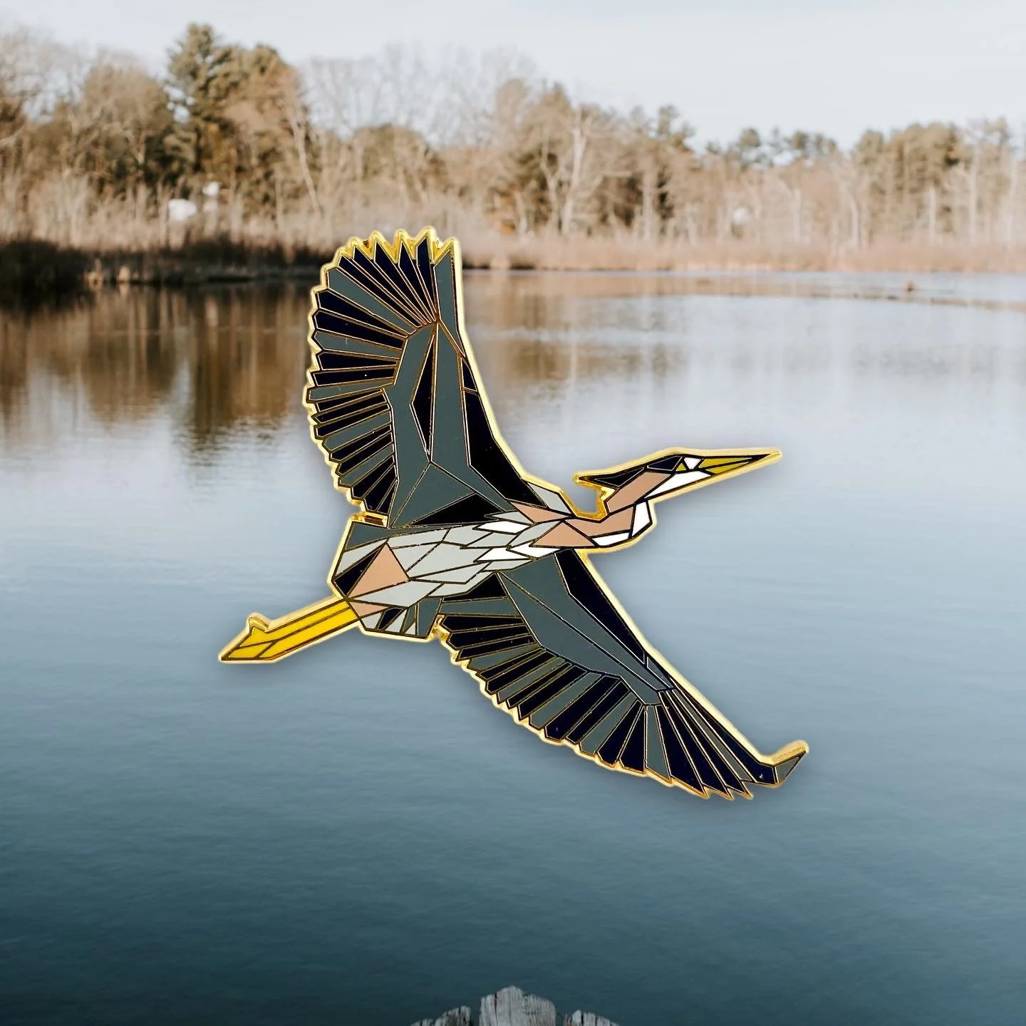 Great blue heron enamel birding gifts