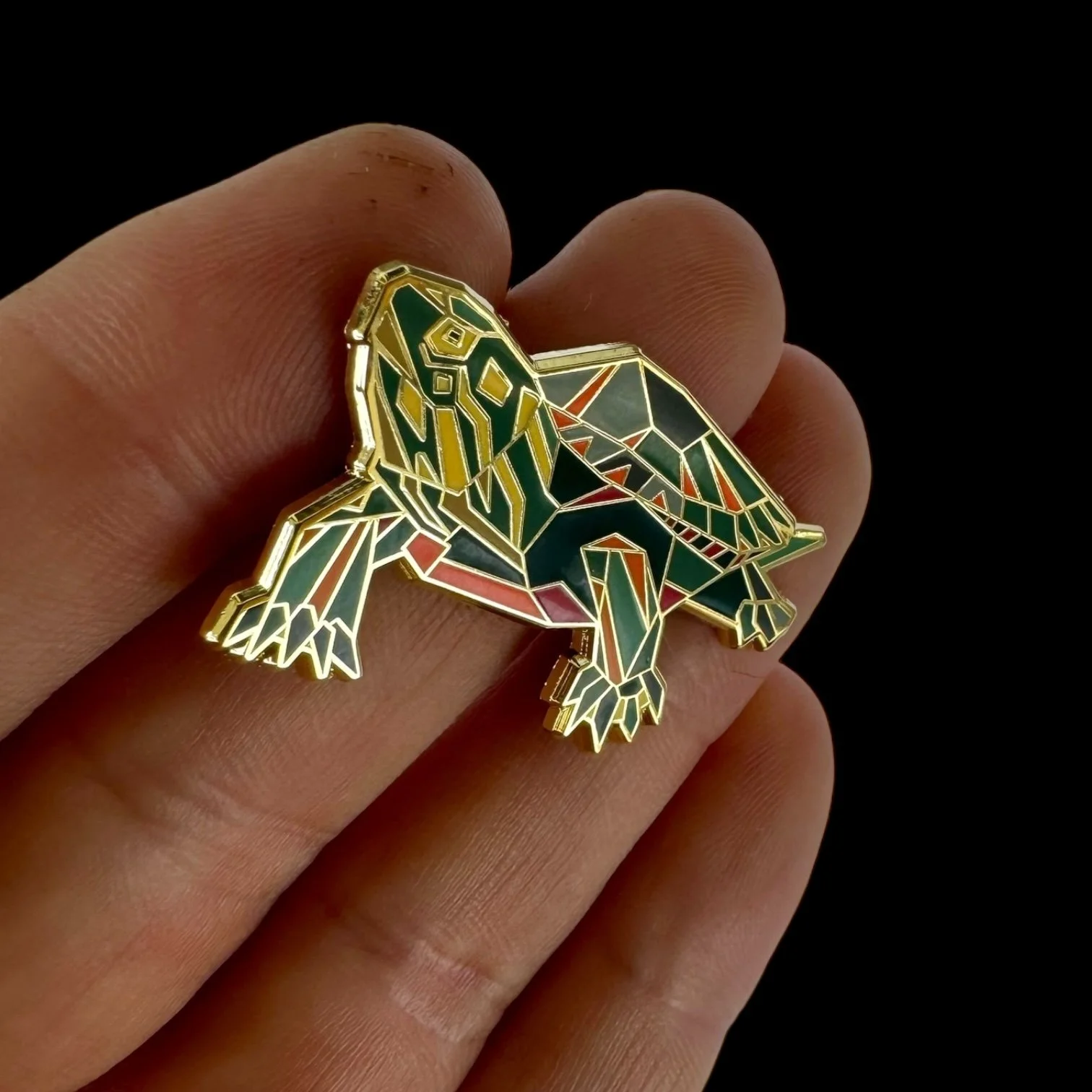 painted slider turtle enamel pin