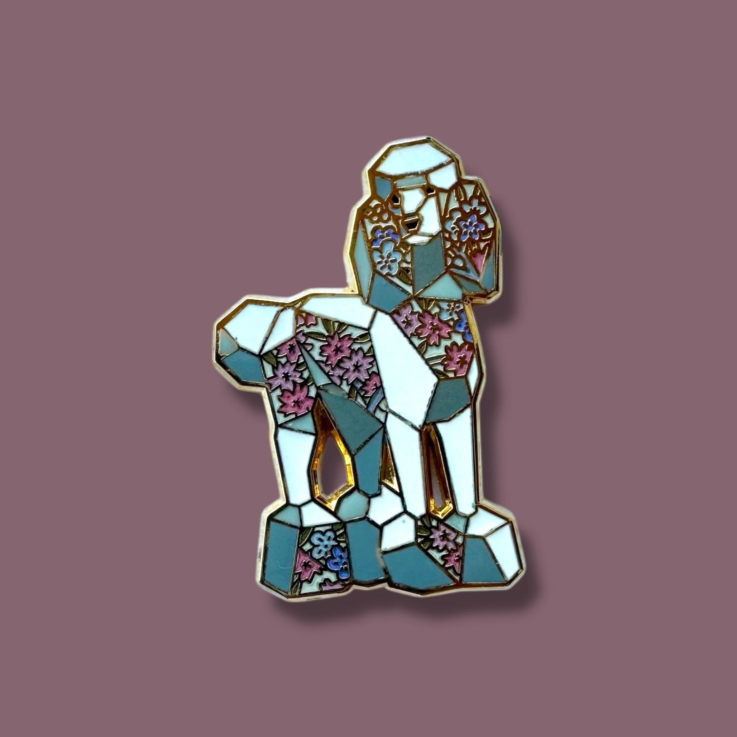 white standard poodle dog enamel pin