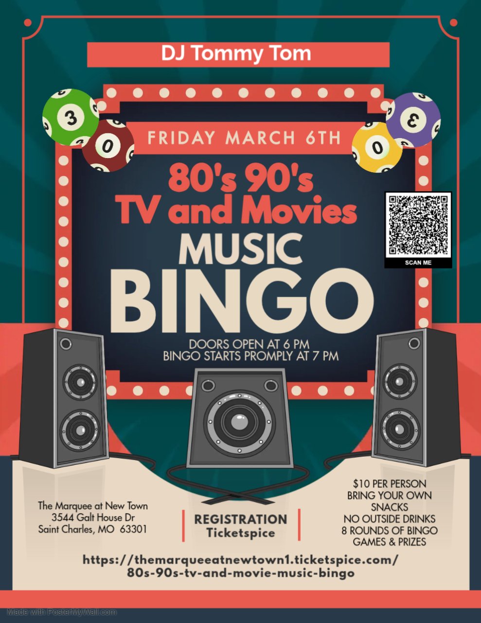 Xtreme 80's, 90's, TV, and Movie Music Bingo
