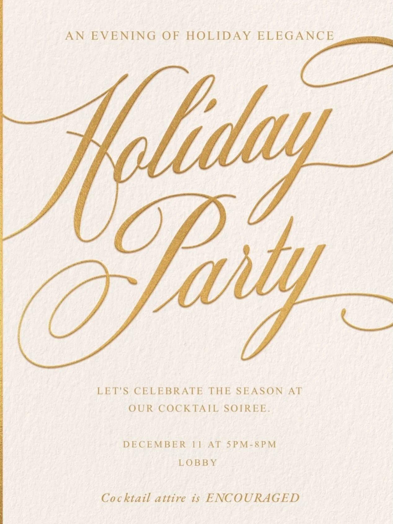 Happy December ❄️🎄

This Is A Friendly Reminder that the RSVP list for our Holiday Soir&eacute;e closes on Thursday, December 4th. We hope to see everyone there and are looking forward to having a great time together!