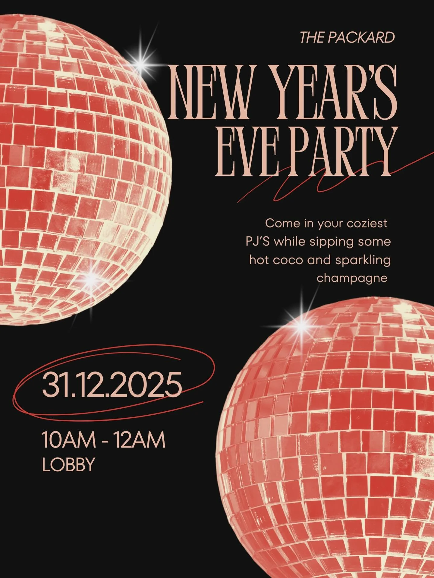 Cozy vibes, bubbly sips, and a daytime NYE celebration ✨🥂
Join us in the lobby for Champagne &amp; PJs come comfy, sip hot cocoa and sparkling champagne, and ring in the New Year the Packard way.