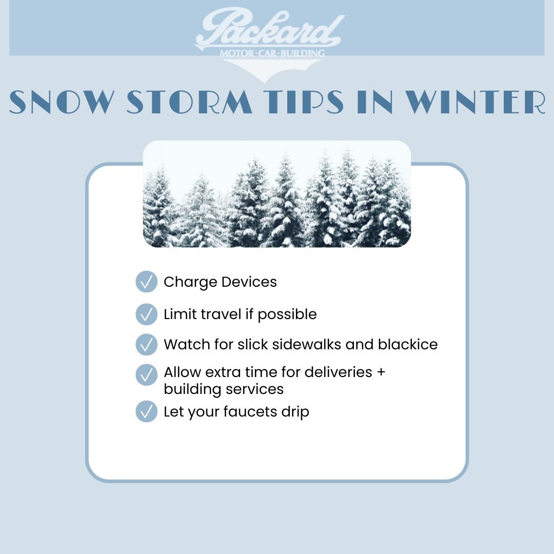 Snow day essentials: stay warm, stay safe, and stay cozy at The Packard ❄️🤍