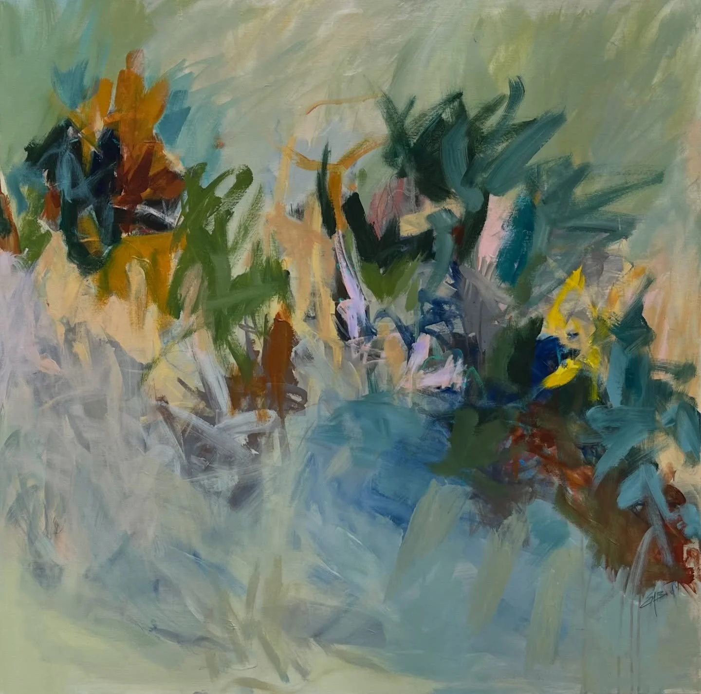 So I love to listen to music when I paint. And I often dance and sing (off key - I&rsquo;m a horrible singer). I think this painting shows it. It&rsquo;s happy, it&rsquo;s dancing. 
Color Dance 
Acrylic on Canvas 
36&rdquo;x36&rdquo; unframed