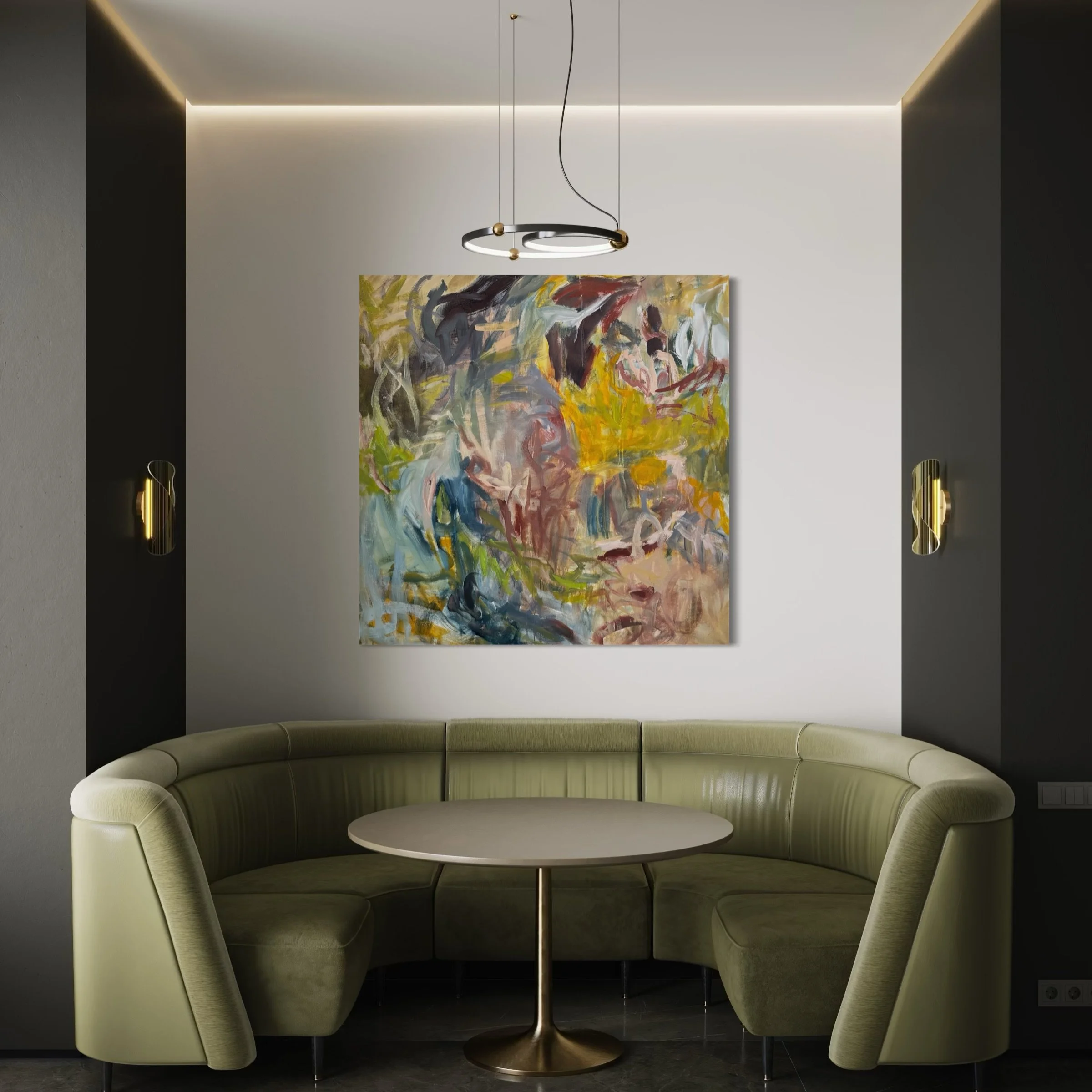 Life has been crazy - it always is isn&rsquo;t it? Been busy with a bathroom renovation and travel and life. Finally back in my studio today. Going through canvases, sorting and cataloguing. 
I painted this large canvas - it is 64&rdquo; square unstr