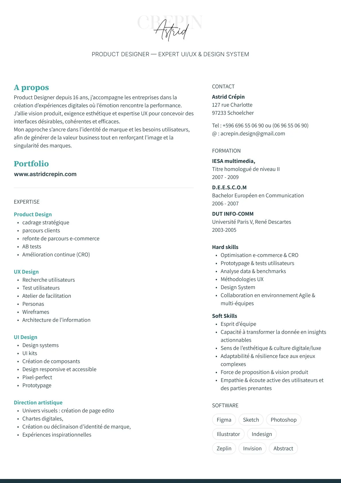 CV Astrid Crepin, Product Designer Presentation