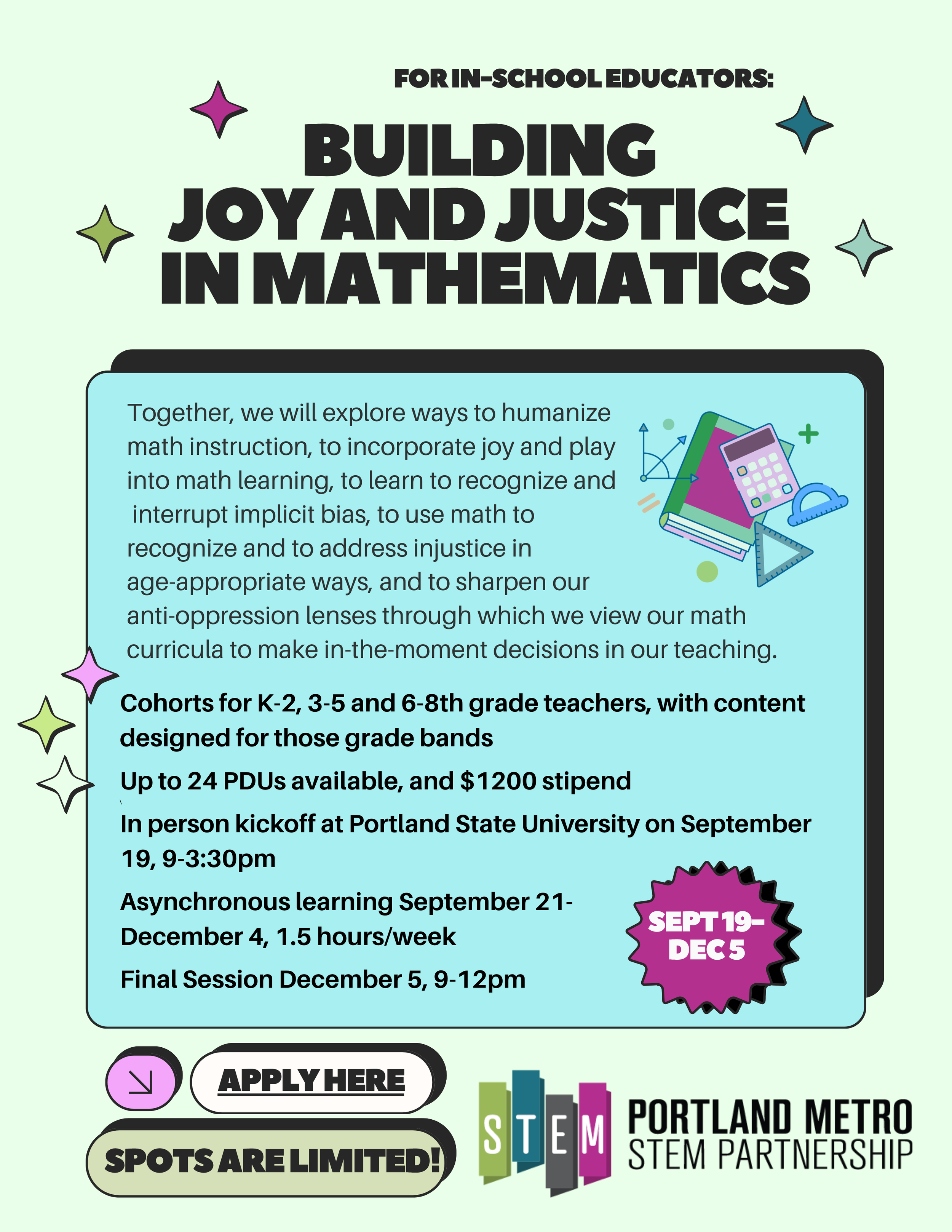 Building Joy and Justice In Math flyer for registration