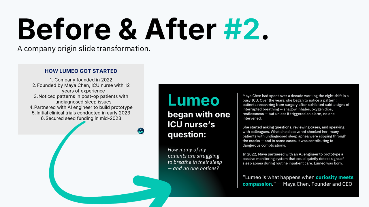 I redesigned the origin story as a narrative moment. The redesign brings truth to the forefront, turning a simple list into a compelling beginning.