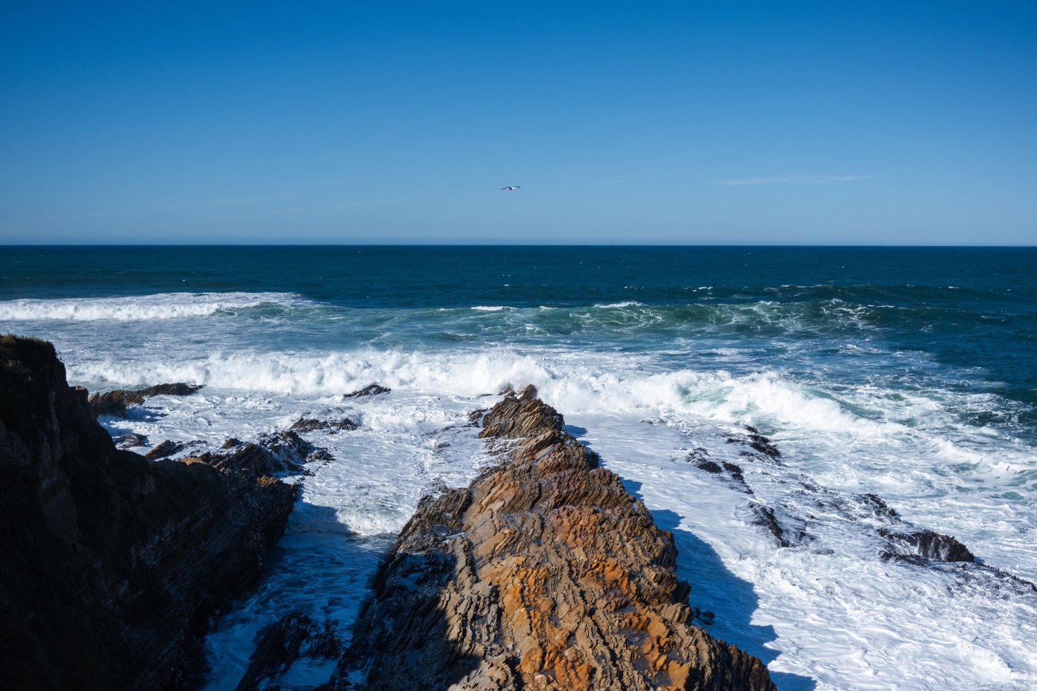 Waves crashing around a rocky point, Los Osos, California - fine art print by Zyan Sachs