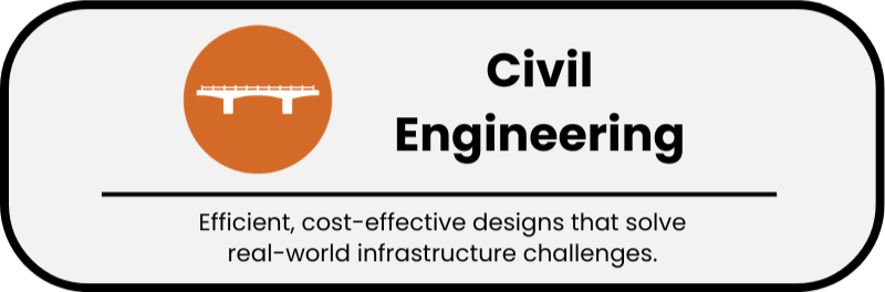 Logo of civil engineering with a bridge icon and text emphasizing cost-effective infrastructure design.