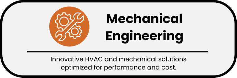 Mechanical Engineering sign with gear icon, black text on white background, advertising HVAC and mechanical solutions.