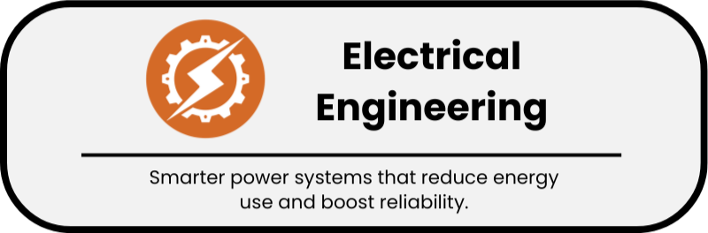 Electrical Engineering logo with a gear and lightning bolt, and text about smarter power systems.